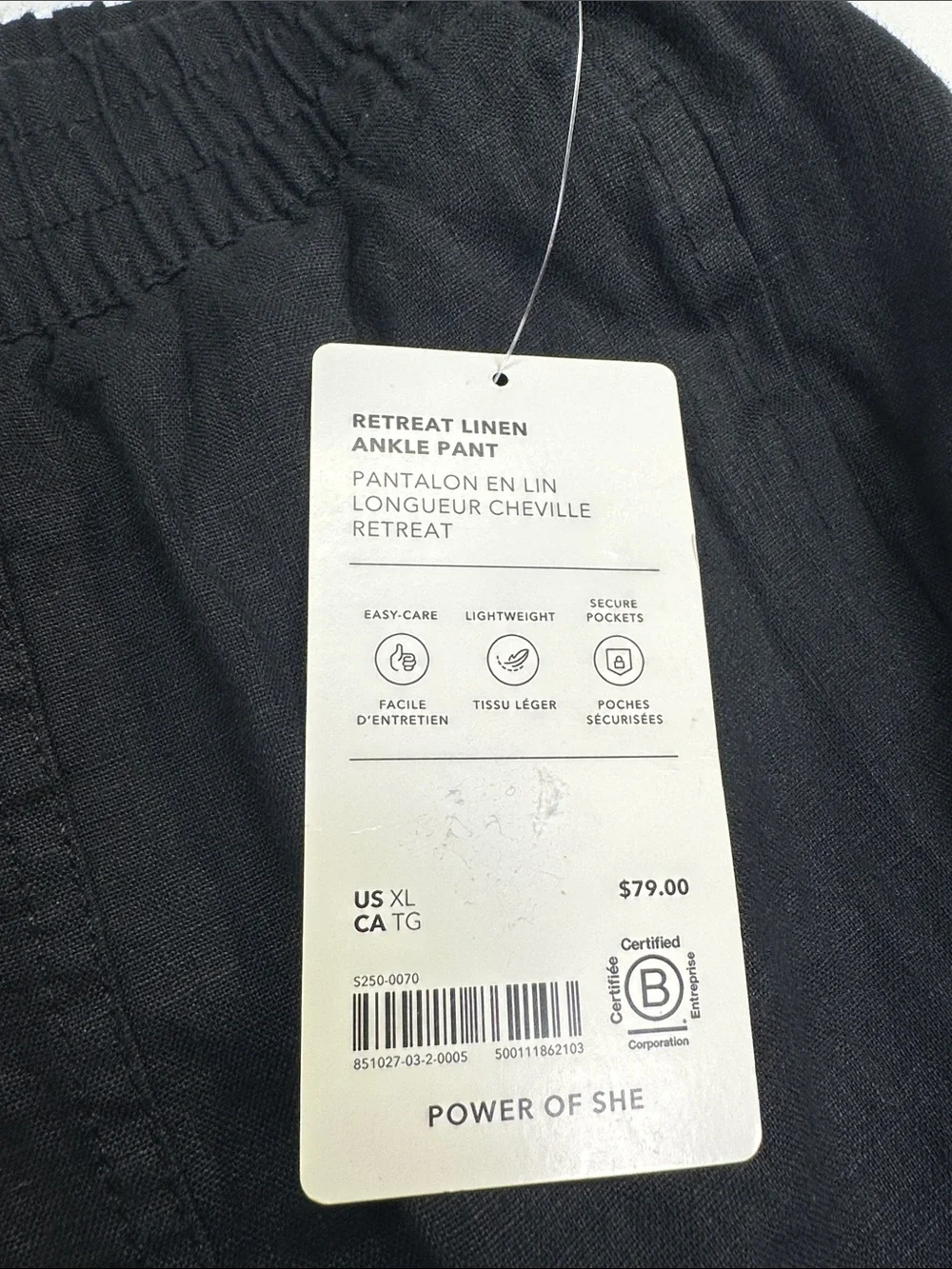 Athleta Retreat Black Linen Ankle Pants, New with Tags, Women's Size XL NWT - Picture 5 of 5